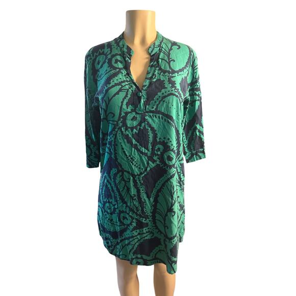 Women 38 S La Fee Maraboutee Atelier Green Printed Shift Dress Long Sleeved - Picture 2 of 7